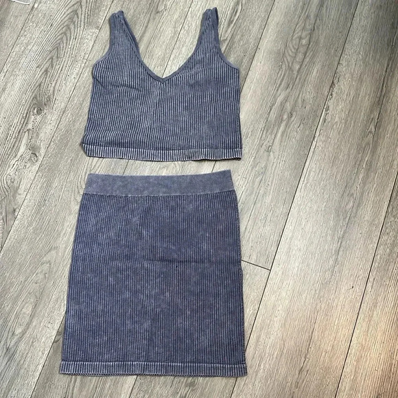 Aura Blue Ribbed Skirt Set - Picture 2 of 7